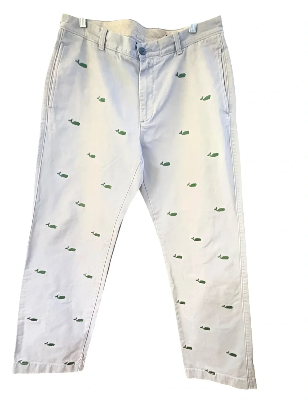J. Crew Light Blue Chinos with Green Whale Embroidery Straight Leg Pants sz 33